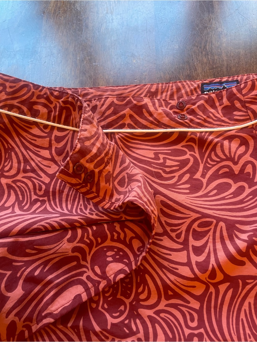 Patagonia Button Out Boardie Skirt Size 8 Rust Print Snap Nylon Beach Vintage - Picture 3 of 7
